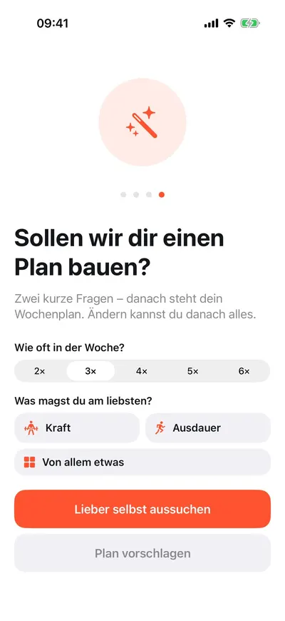 MaxxLevel App — Einrichtung: Wochenplan vorschlagen lassen oder selbst aussuchen